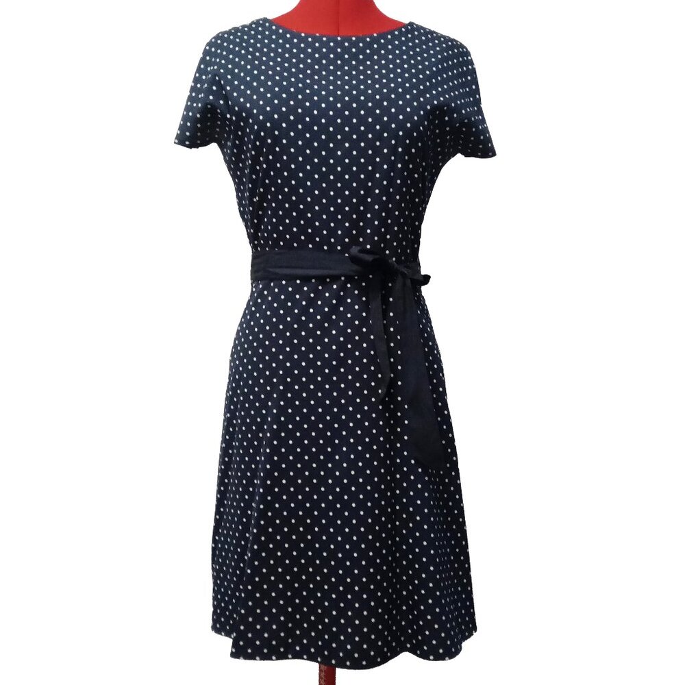 Stile Benetton A-Line Navy And White Polka Dot Dress  US XS